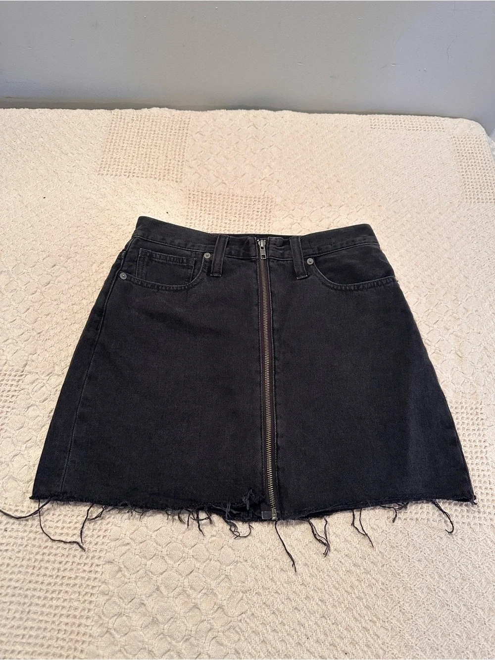 Madewell Black Denim Mini Skirt with Front Zipper - Picture 2 of 11
